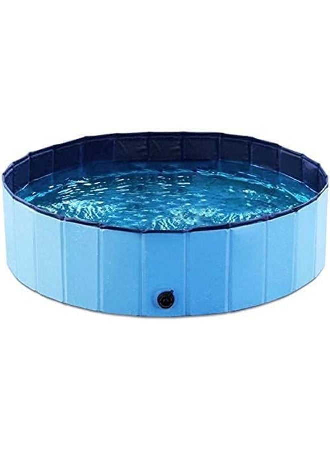 80 سم قطر قابل للطي الحيوانات الأليفة حمام الكلب حمام السباحة ، حمام السباحة البلاستيك الصلب قابل للطي حوض السباحة PVC حمامات السباحة في الهواء الطلق للكلاب القطة (الأزرق) - Image 1